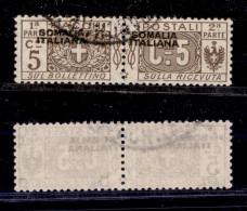 Colonie - Somalia - 1917 - 5 Cent (1ea - Varietà) Usato - Soprastampa Obliqua Dall’alto In Basso A Sinistra - Non Catalo - Other & Unclassified