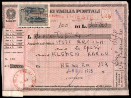 Repubblica - 20 Lire (1242) Su Modulo Vaglia Delle Poste Villa Opicina Trieste A Arcola Del 18.6.1975 - Autres & Non Classés