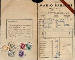 Repubblica - Marche Da Bollo + Pacchi Postali (32 + 37 - Parti Destre) Su Bollettino Da Bologna A Livorno Del 1.7.46 - Otros & Sin Clasificación