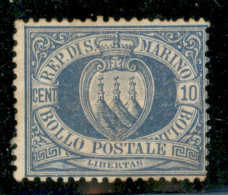 SAN MARINO - 1877 - 10 Cent Stemma (3) - Gomma Originale Con Forte Linguella - Sonstige & Ohne Zuordnung
