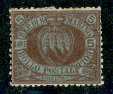 SAN MARINO - 1894 - 5 Lire Stemma (22) - Gomma Originale - Sonstige & Ohne Zuordnung