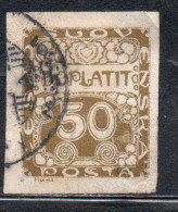 CZECH CECA CZECHOSLOVAKIA CESKA CECOSLOVACCHIA 1918 1920 POSTAGE DUE DOPLATIT 50h USED USATO OBLITERE' - Timbres-taxe