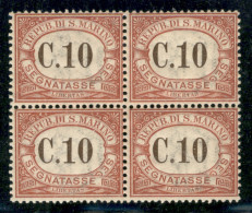 SAN MARINO - 1924 - 10 Cent Segnatasse (11) - Quartina - Gomma Integra - Other & Unclassified