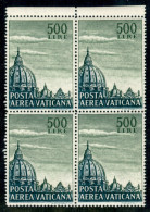 VATICANO - 1958 - 500 Lire Cupola Posta Aerea (33) - Quartina - Coppia Verticale Sinistra Con Filigrana VATICANO - Gomma - Other & Unclassified