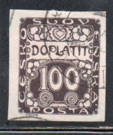 CZECH CECA CZECHOSLOVAKIA CESKA CECOSLOVACCHIA 1918 1920 POSTAGE DUE DOPLATIT 100h USED USATO OBLITERE' - Strafport