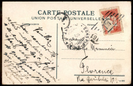 EUROPA - TURCHIA - Perfin (M) - 20 Para Su Cartolina Da Costantinopoli A Firenze Del 4.11.1910 - Aderenze Di Carta Prece - Autres & Non Classés
