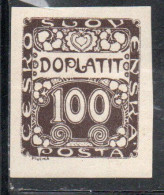 CZECH CECA CZECHOSLOVAKIA CESKA CECOSLOVACCHIA 1918 1920 POSTAGE DUE DOPLATIT 100h MNH - Strafport