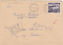 MINER'S DAY, TRAIN, MINE WAGONS, STAMP ON REGISTERED COVER, 1956, ROMANIA - Brieven En Documenten