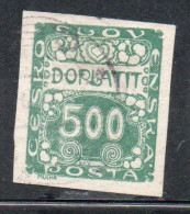 CZECH CECA CZECHOSLOVAKIA CESKA CECOSLOVACCHIA 1918 1920 POSTAGE DUE DOPLATIT 500h USED USATO OBLITERE' - Impuestos