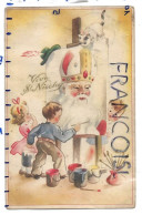 Petit Garçon Peint Un Grand St Nicolas Sur Chevalet, Filles Et Chat Admiratifs:" Vive St. Nicolas - Saint-Nicolas