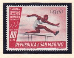 1955 San Marino Saint Marin OLIMPIADI MOSTRA FRANCOBOLLO OLIMPICO OLYMPICS Aerea 80 Lire MNH** Air Mail - Airmail