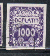 CZECH CECA CZECHOSLOVAKIA CESKA CECOSLOVACCHIA 1918 1920 POSTAGE DUE DOPLATIT 1000h USED USATO OBLITERE' - Strafport