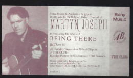 Martyn Joseph - Being There - 30 November 1992 - The Club Brussel (BE) - Concert Ticket - Konzertkarten