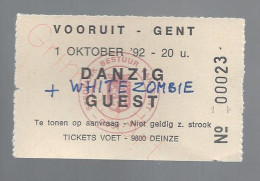 Danzig + White Zombie - 1 Oktober 1992 - Vooruit Gent (BE) - Concert Ticket - Konzertkarten