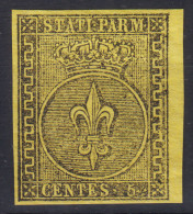 PARMA 1852 GIGLIO 5 CENTESIMI GIALLO N.1a G.I MNH** CERTIFICATO 100 % BOLAFFI - Parme