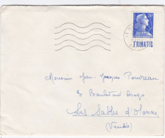 Muller 20 F Bleu Bande Pub  FRIMATIC Sur Lettre Avec Courrier Du Mans 1958 - Briefe U. Dokumente