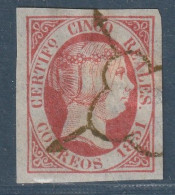 ESPAGNE - N°9 Obl (1851) Isabelle II : 5 Reales Rose - Usados
