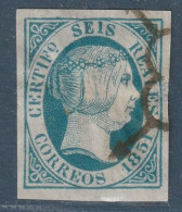ESPAGNE - N°10 Obl (1851) Isabelle II : 6 Reales Bleu - Usados