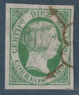 ESPAGNE - N°11 Obl (1851) Isabelle II : 10 Reales Vert - Usados