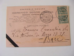 1912 GINOSA PROVINCIA DI LECCE  ORA TARANTO  EMPORIO  DOMENICO BUONO  COMMERCIO   VIAGGIATA FORMATO PICCOLO - Shopkeepers
