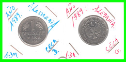 ALEMANIA - DEUTSCHLAND - GERMANY - 2 -MONEDAS DE 1.00 DM ESPIGAS Y AGUILA DEL AÑO 1989 CON LAS CECAS - D - G. - 1 Marco