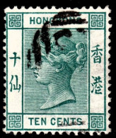 Hong Kong 1884 SG37 Wmk CrownCA P14 10c Deep Blue-green  Used - Oblitérés