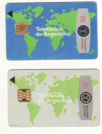 2 TARJETAS DE TELEFONICA  ARGENTINA PLANISFERIO USADAS - Argentine