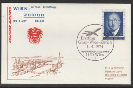1974, Austrian Airlines, Erstflug, Wien-Zürich - First Flight Covers
