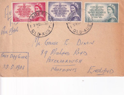 AUSTRALIA 1953 CORONATION SET COVER TO ENGLAND. - Covers & Documents