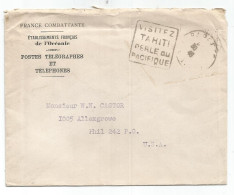 OCEANIE LETTRE COVER ENTETE FRANCE COMBATTANTE + DAGUIN PAPEETE 1946 POUR USA - Cartas & Documentos