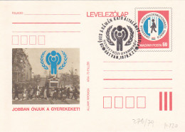 ORGANIZATIONS, UNICEF- INTERNATIONAL YEAR OF THE CHILD, TRAM, TRAMWAY, PC STATIONERY, ENTIER POSTAL, 1979, HUNGARY - UNICEF