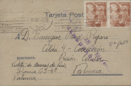 Tarjeta Enviada De Valencia A La Prisión Celular De Valencia, El 25/3/40. Marca Lineal De Censura De La Prisión. - Republicans Censor Marks