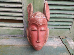 Masque Ethnique Africain Bois Ocre Rouge Afrique 02 - Afrikaanse Kunst