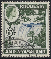 RHODESIA & NYASALAND 1959 QEII 6d Ultramarine & Deep Myrtle-Green SG24 Used - Rodesia & Nyasaland (1954-1963)