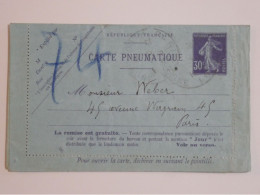 DC17  FRANCE CARTE  PNEUMATIQUE ENV. 1910  A PARIS++ AFF. INTERESSANT+++ - Rohrpost