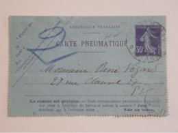 DC17  FRANCE CARTE  PNEUMATIQUE ENV. 1910  A PARIS++ AFF. INTERESSANT+++ - Rohrpost