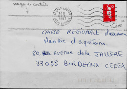 Marque De Contrôle Montée épisodiquement Sur La Toshiba Du Centre De Tri De Bordeaux Janvier 1997 - Covers & Documents