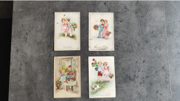 GERMANY LOT 4 CARTE POSTALE CP ENFANTS COUPLE BOUQUET FLEURS CHIEN  ILLUSTRATEUR HANNES PETERSEN VINTAGE BE - Petersen, Hannes