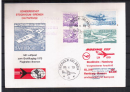 SUECIA SWEDEN CC PRIMER VUELO STOCKHOLM BREMEN LUFTHANSA 1973 - Cartas & Documentos