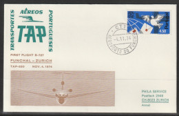 1974, TAP, First Flight Cover, Funchal-Zürich - Covers & Documents