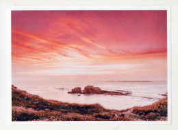 Postcard Size PHOTOGRAPH- Alderney- Red Sky Over Fort Clonque (Burhou Islet Visible Behind)- Ile Aurigny - Alderney