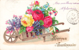 FETES ET VOEUX - Anniversaire - Un Char Plein De Fleurs - Colorisé - Carte Postale Ancienne - Compleanni