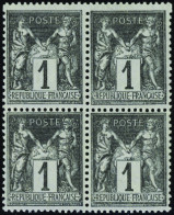 France N°83 1c Noir Sur Azuré Bloc De 4 . 2 Timbres Format Plus Grand Qualité:** - 1876-1898 Sage (Type II)