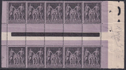 France N°103 10c Noir Sur Lilas Bloc De 10 Interpanneau Qualité:** - 1898-1900 Sage (Type III)