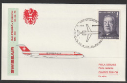 1975, Swissair, Erstflug, Salzburg-Zürich - Erst- U. Sonderflugbriefe