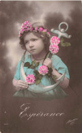ENFANT -  Petite Fille Avec Une Croix - Espérance - Fleurs - Colorisé - Carte Postale Ancienne - Otros & Sin Clasificación