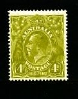 AUSTRALIA - 1928  KGV HEAD  4d  OLIVE  SMALL MULTIPLE WMK  PERF 14 MINT  SG 91 - Nuevos
