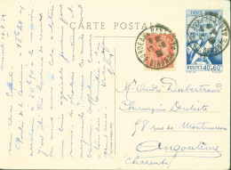 Entier CP éclaireurs De France Scout + Complément Mercure 30c Rouge YT N°412 CAD Bordeaux Nansouty 17 8 39 - Standard Postcards & Stamped On Demand (before 1995)