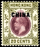 British POs In China 1917 SG8 20c Purple And Sage-green  Mult Crown CA Lightly Hinged - Ungebraucht