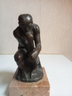 Reproduction Bronze Le Penseur De Rodin Sur Socle En Marbre Hauteur 15 Cm - Bronzes